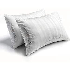 Hotel Grand Softy-Around Feather Down Pillows King Size Set of 2 Packs White Strip 100% Cotton Fabric Bed Pillows for All Position Sleepers,36"x20"/2 Packs