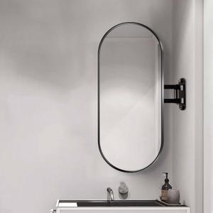 Swivel Corner Bathroom Mirror, Corner Vanity Mirror, Adjustable Arm Aluminum Frame Oval Wall Mount, for Makeup & Vanity, Shatterproof Tempered Glass, Black, 32X20 in (31.5" L x 19.7" W)