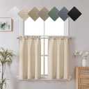 Chyhomenyc Short Curtains 36 Inch Length, Faux Linen Textured Small Kitchen Curtains, Light Filtering Half Window Curtains for Bathroom Basement Cabinet, Each 30x36 Inch, Linen Color