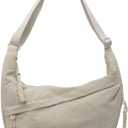 Nylon Crossbody Bags for Women, Trendy Medium Crescent Bag, Lightweight Woman Over Shoulder Purse with Zipper (Beige)
