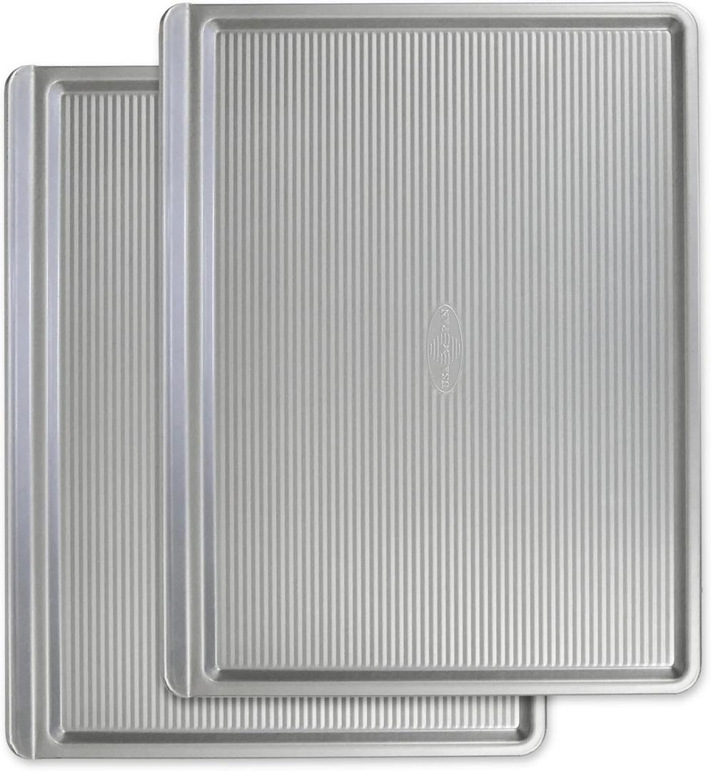 USA Pan Bakeware Cookie Sheet, Warp Resistant Nonstick Baking Pan, Made in the USA from Aluminized Steel, Large Set of 2