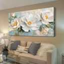 Enartly White Flowers Canvas Wall Art, Natural Plant Painting Textured Artwork for Living Room Bedroom Hallway Kitchen Dining Room Home Office Wall Decor, 48"x24"