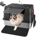 Stainless Steel Litter Box with Lid, High Sided Enclosed Metal Litter Box for Big Cats, Easy Cleaning Anti-Urine Leakage, Non-Sticky Cat Box, Front Entry Top Exit KittyBox, Includes Mat & Scoop
