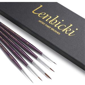 Kolinsky Sable Brushes Miniature 5PCS Professional Fine Detail Micro Artist Paint Brush Set for Watercolor, Acrylic, Oil, Model, Paint by Numbers (Purple)