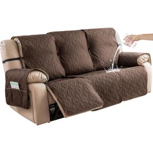 Genina Waterproof Reclining Couch Cover 3 Seat, Recliner Sofa Covers Non-Slip Recliner Couch Cover Furniture Protector with Elastic Straps for Pets, Dogs (Chocolate, Recliner Sofa)