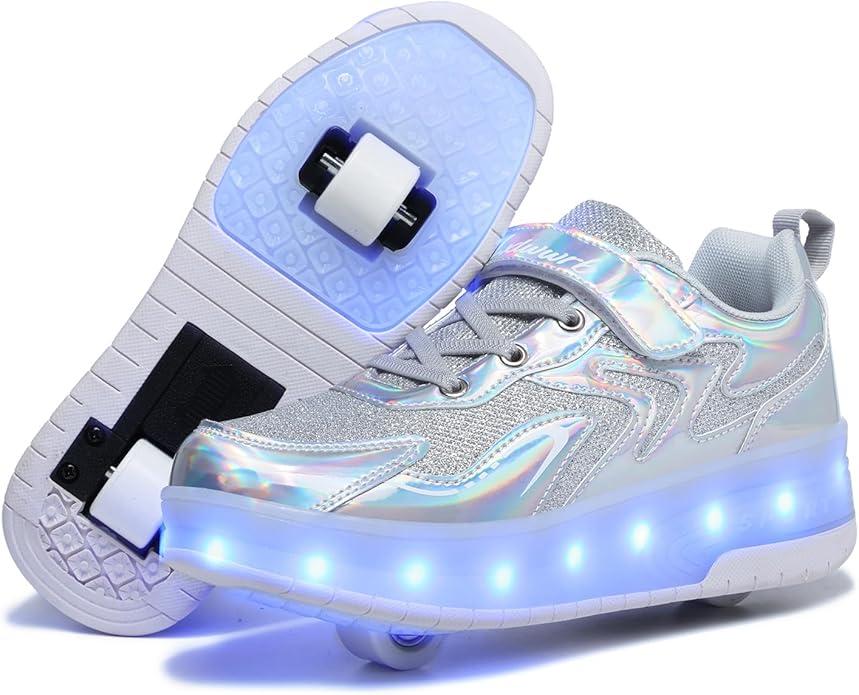 Wooowyet LED Roller Skate Shoes for Kids Boys Girls Light Up Fashion Sneakers Wheels Wheeled USB Rechargeable Hook&Loop 31