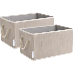 Fabric Storage Baskets for Shelves 2 Pack, 16.3"x 12"x 10.24" Closet Storage Bins for Shelves, Cloth Baskets for Organizing, Linen Closet Organizers, Fabric Basket with Handles (Clay)