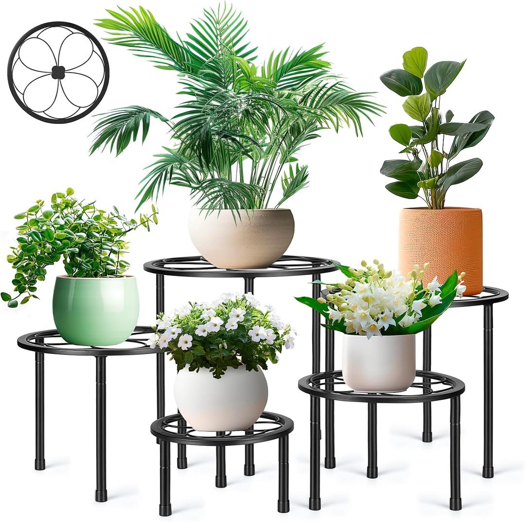 Amaoot 5 Pack Metal Plant Stand, Iron Plant Stands for Indoor and Outdoor, Flower Pot Stands for Multiple Plant, Black Potted Plant Holder for Garden Home