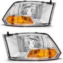 Compatible with 2009 2010 2011 2012 Dodge Ram 1500 2500 3500 Pickup Headlights Chrome Housing Amber Reflector Clear Lens Driver and Passenger Side (Not fit Quad Beam Models)