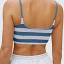 Aoysky Womens Striped Square Neck Sports Bras Spaghetti Straps Ribbed Padded Low Impact Yoga Workout Camisole Dark Blue, XS