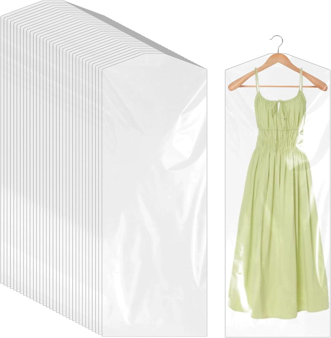 50 PCS 60 Inch Plastic Garment Bag, Clear Hanging Clothing Covers, Dry Cleaner Bags Clear Plastic bag Dry Cleaning Laundry Bags for Long Dresses Skirt Coat Suit Shirt Jacket