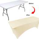 BDDC Table Covers for 6 Foot Tables, 2 Pack Ivory Washable and Wrinkle Resistant Stretch Tablecloths Rectangle 6ft for Events, Wedding, Banquets, Parties