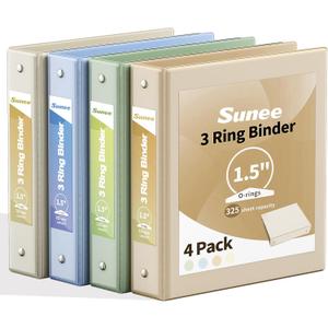SUNEE 3 Ring Binder 1.5 Inch 4 Pack, Clear 1 1/2 Inch View Binder Three Ring PVC-Free (Fit 8.5x11 Inches) for School or Office Supplies, Neutral Aesthetic