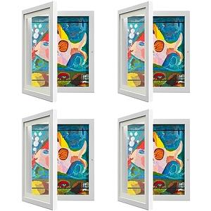 pack Kids Art Frame, Kids Artwork Frames Changeable 8 x10.5 with Mat and 9 x12 Without Mat, White Front Opening Children Picture Storage Frame for Wall Holds 50Pcs Crafts, Drawing, Art Projects