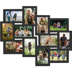 J.M.Deco Picture Frames Collage 6x4, 12-Opening Friends Reunion Family Memory Picture Frames For Wall Decor, Photo Frame Collage Wall Hanging for 4x6 Photo, Black