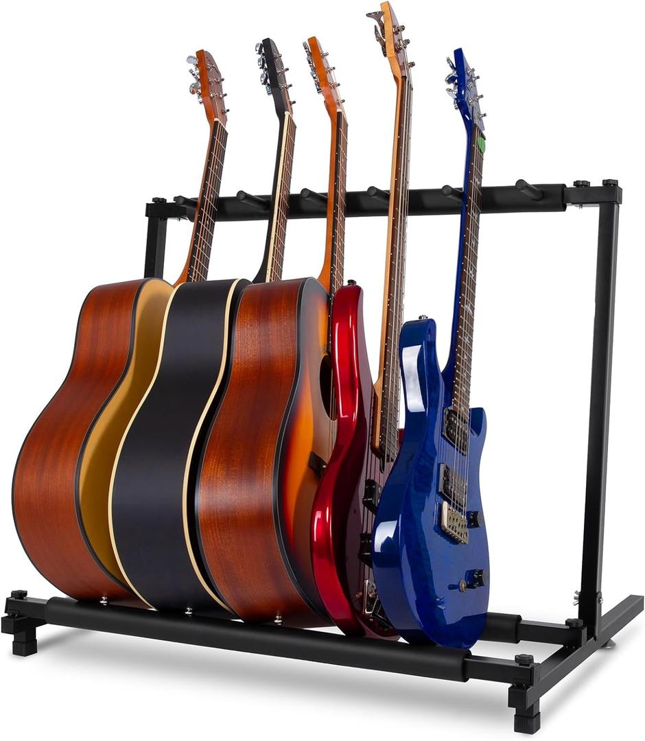 AODSK 5 Multi Guitar Stand Rack with Folding Design,Multiple Guitars Stand,Portable Black Guitar Holder,Black Guitar Display Holder for Guitar & Bass,Studio & Home (Square-5 Holder)