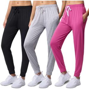 Real Essentials 3 Pack: Womens Dry-Fit Active Athletic Joggers Yoga Lounge Pants - Drawstring XL