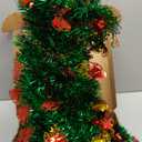 5Ft Pop Up Christmas Tree with Lights, Collapsible Pencil Tree Green Gold, Skinny Christmas Tree Slim Xmas Tree, Artificial Tinsel Tree Foldable for Home Apartment Holiday Party Winter Decor