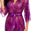 Avidlove Women's Lace Kimono Robe Babydoll Lingerie Mesh Nightgown 3Pcs Set XXL
