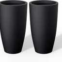 Kante 23.6" H Black Tall Planters (Set of 2), Large Outdoor Indoor Decorative Plant Pots with Drainage Hole and Rubber Plug, Modern Style for Home and Garden