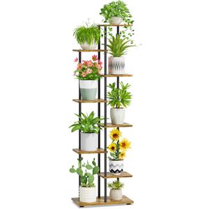 iDavosic.ly 7 Tier Tall Plant Stand Indoor, Tiered Corner Metal Wood Multiple Flower Holder Shelf, 58 Inch Orchid Display Rack for Patio Porch Living Room Balcony Outdoor, Modern Black & Rustic Brown