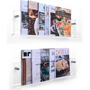 2 Pack 24 Inch Clear Acrylic Magazine Holder, Floating Brochure Display, Invisible Record Holder Magazine Rack, Hanging Bookshelf Literature for Waiting Room, Office, Home