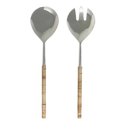 2 Piece Rattan and Metal Salad Servers