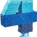 BLUE PANDA Pull String Pinata - Corrugated & Number 4 Pinata - Ombre Blue Tissue & 4 Year Old Birthday Decor - Easy Fill & 4 Year Old Boy Fun - Number 4, Ombre Blue - 16.5 x 12 x 3 in