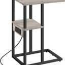 TUTOTAK C Shaped End Table with Charging Station, Side Table for Small Spaces, Living Room, Bedroom V1TB01BG043 (Grey)