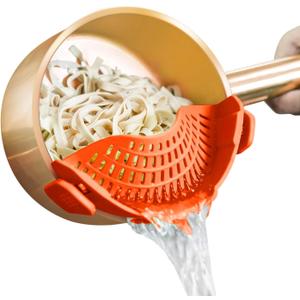 Clip On Strainer Silicone for all Pots and Pans, AUOON Pasta Strainer Clip on Food Strainer for Meat Vegetables Fruit Silicone Kitchen Colander (Standard 8.86 x 3.55 in, Orange)