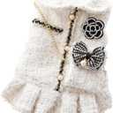 Dog Princess Dresses for Small Dogs Lolita Clothes Tweed Costume White Pet Girl Cute Coat Outfits Fall Costumes (XS,White)