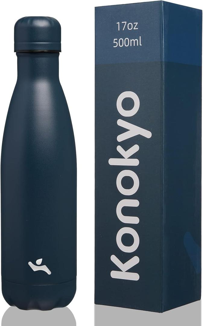 Konokyo Insulated Water Bottles,17 oz Double Wall Stainless Steel Vacumm Metal Flask for Sports Travel,Navy Blue