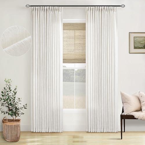 Pinch Pleated Linen Curtains 96 Inches Long for Living Room 2 Panel Set Cream Ivory Light Filtering Pinch Pleat Hooks Rings Back Tab Neutral Boho Farmhouse 96 Inch Curtain Drapes for Bedroom Window