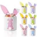 Cosblank 6 Pcs Bunny Canvas Bags Rabbit Print Basket with Foldable Ears Candy Goodie Bunny Tote Gift Bag for Birthday Party Decorations Supplies(Cute Color,Pure)