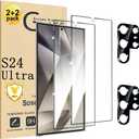 Galaxy S24 Ultra Screen Protector, 2 Pack Tempered Glass Camera Lens Protector2+2 Pack  9H Hardness Tempered Glass Screen Protector for Samsung Galaxy S24 Ultra
