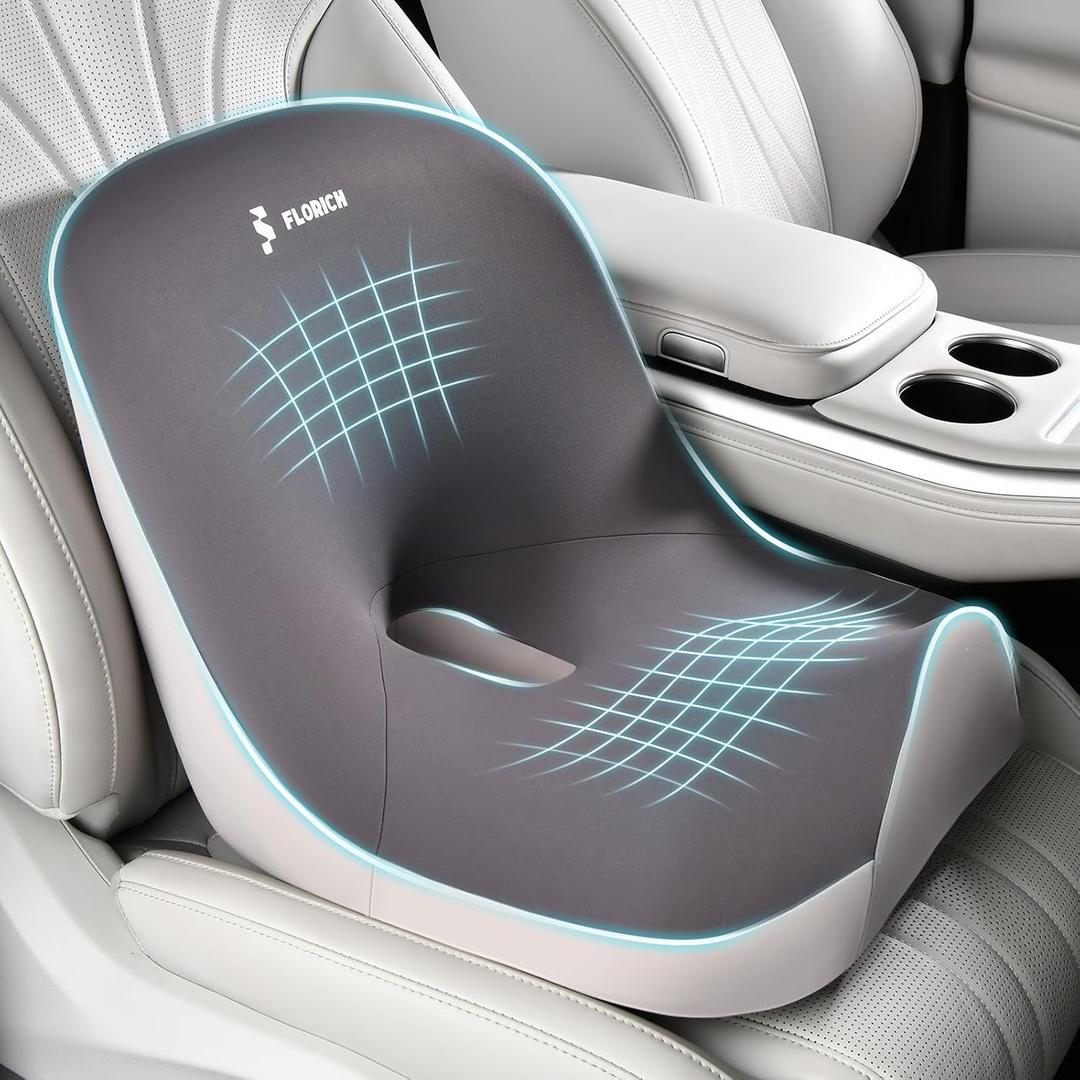 Car Seat Cushion and Lumbar Support Pillow, Larger Memory Foam Seat Cushion, Ergonomic L-Shaped Design Cushion for Back Pain Relief, Non-Slip Driving Cushion for Car, Office, Truck, Wheelchair-Black