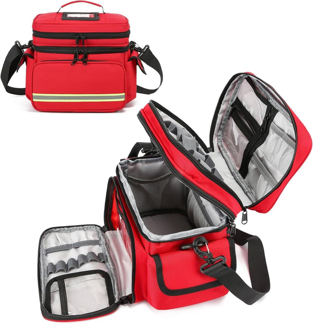 Double Layer Medical Bag Empty First Aid Bag Emergency Trauma Bag Empty, First Responder Organizer for Nurses,Home Health Care, EMT (Red)
