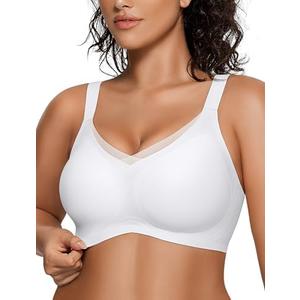 OEAK Womens Wireless Bras V Mesh Comfortable Bralette Supportive Tshirt Bra No Underwire Seamless Push Up Everyday Bras, XXXL