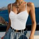 Tankaneo Womens Summer Y2k Spaghetti Strap Tops V Neck Slim Fit Backless Crop Tops Going Out Ruched Cami Shirts (White, S)
