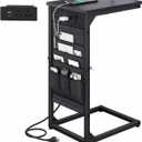 C-Shaped End Table with Fast-Charging Station, Small Couch Side Table with Storage Bag, Sofa TV Tray Table for Living Room, Bedroom, Bedside ET-BK-1