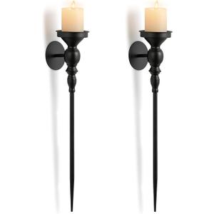 Black Wall Candle Holder Decor - 24.4 Inch Long Metal Gothic Wall Art Decor for Halloween Bedroom Living Room - Candle Sconces Set of 2 for Porch Hallway Entryway Beside TV