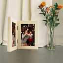 Frametory, 4x6 Double Picture Frame - Real Glass Hinged 2 Photos Collage, Desktop Picture Frame Standing Vertical (Natural, 1 Pack) (Beige)