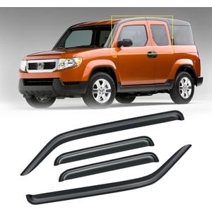 Window Visor for 2003-2011 Honda Element, Rain Guards Shields Vent Deflector Shade Wind Dark Smoke 2004 2005 2006 2007 2008 2009 2010 04 05 06 07 08 09 10, Tape-On, 4PCS (For 03-11 Element)