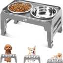 COMESOON Elevated Dog Bowls for Small Medium Dogs, 3 Height Adjustable Raised Stand with 2 Thick 6" Stainless Steel Food Bowls, Non-Slip Feeder Adjusts to 2.75", 6", 7.5", Grey