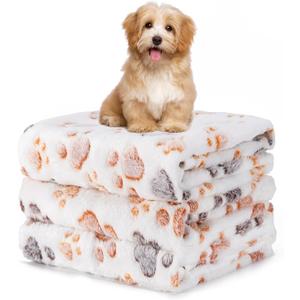 1 Pack 3 Blankets Fluffy Premium Fleece Soft Pet Blanket Flannel Throw for Cat Dog Puppy (Medium 30x20'', Paw-White)