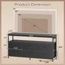 Huuger LED TV Stand for Bedroom, 47 Inch Dresser TV Stand for 43, 50, 55 Inch TV, Black TV Stand with Storage, Entertainment Center with Power Outlets, 6 Drawer Fabric Dresser for Living Room