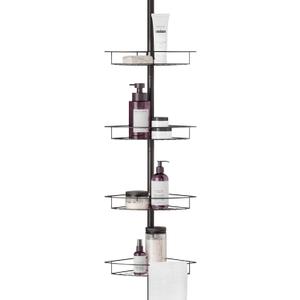 Zenna Home Tension Pole Shower Caddy Corner Organizer, Adjustable Standing Shower Caddy with 4 Baskets and Towel Bar, Rust Resistant Bathroom Tension Rod Organizer, 60 to 97 Inch, Bronze