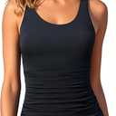 Aqua Eve Womens Tankini Tops Only Tummy Control Swim Tank Top Modest Swimsuit Top Bathing Suit Top No Bottom, Medium, Black
