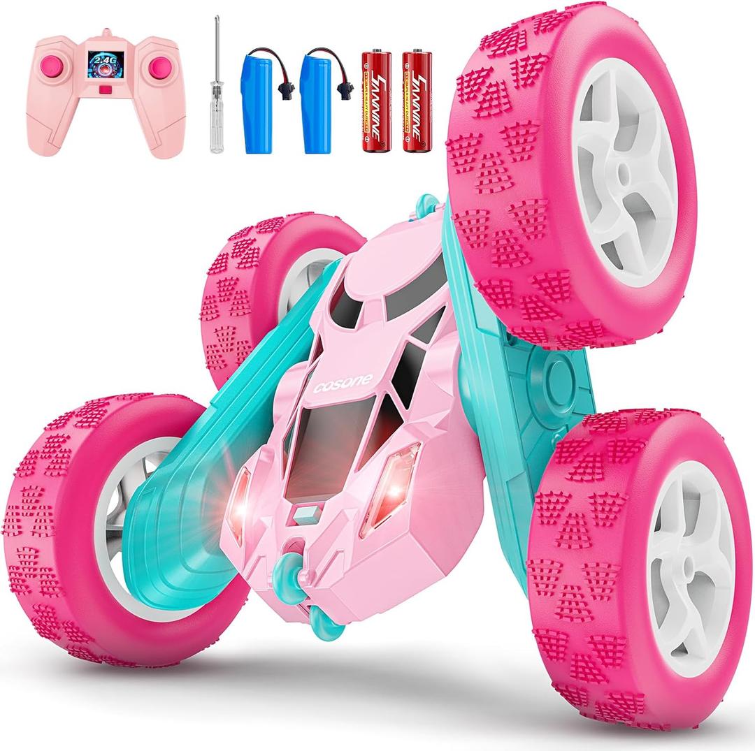 cosone Remote Control Car Pink RC Cars for Girls, RC Stunt Cars with 4WD Double-Sided Driving 360 Flips Rotating, Outdoor Toys for Kids Age 6 7 8 Easter Basket Stuffers Birthday Gifts