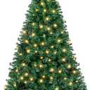 Sweetcrispy 6ft Pre-lit Artificial Christmas Tree, Prelighted Green Artificial Hinged Spruce Xmas Tree with 700 Branch Tips, 250 Incandescent Lights & Foldable Base for Home, Office, Party